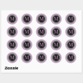 Autocollant Mariage violet Monogram M Fleur de lis (Feuille)