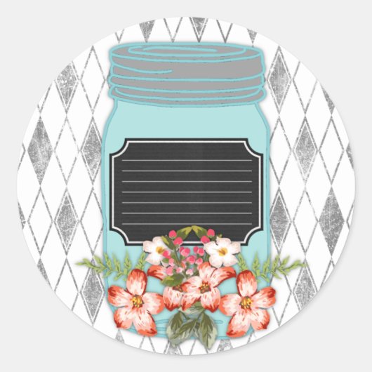 Autocollant Mason Jar Floral Custom Text (Devant)