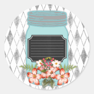 Autocollant Mason Jar Floral Custom Text