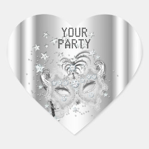Autocollant Masque de Cœur Blanc Argent Soirée