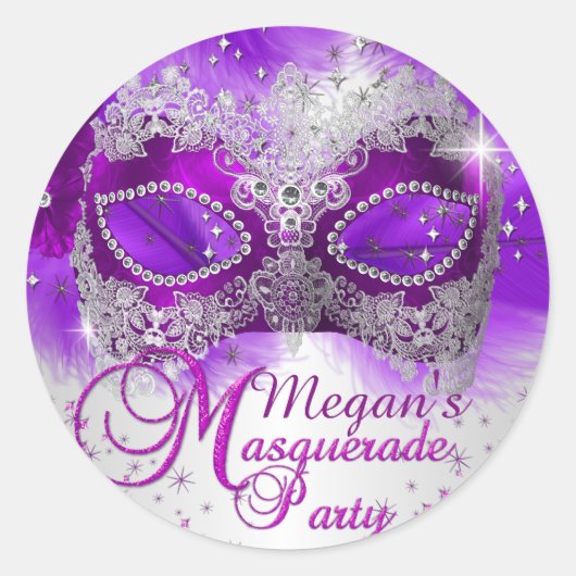 Autocollant Masque de Dentelle Violet Argent Masca (Devant)
