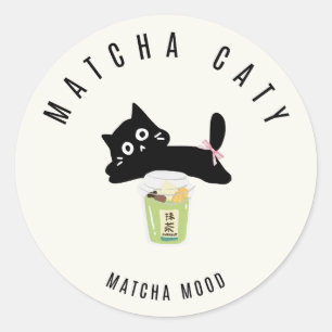 Autocollant Matcha Chat Noir Mignon Matcha Caty