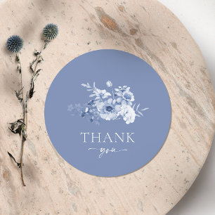 Autocollant "Merci" à motif floral bleu poussiéreu