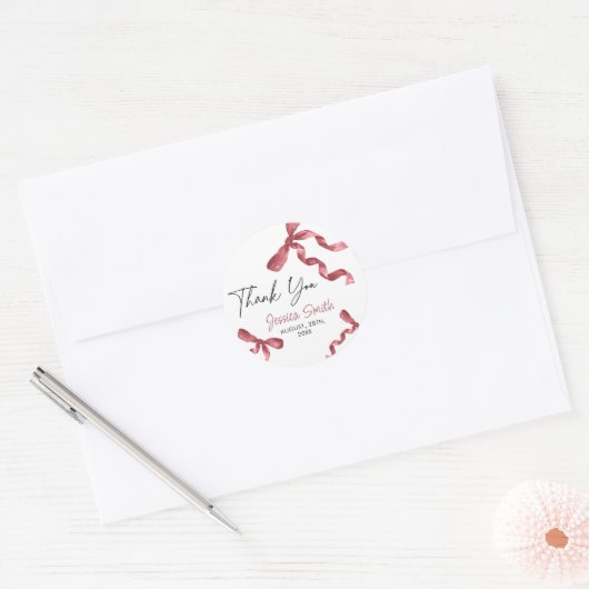 Autocollant Merci Bow Burgundy Marron (Enveloppe)