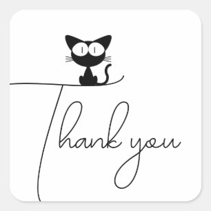 Autocollant Merci - Chat Noir Mignon Minimaliste