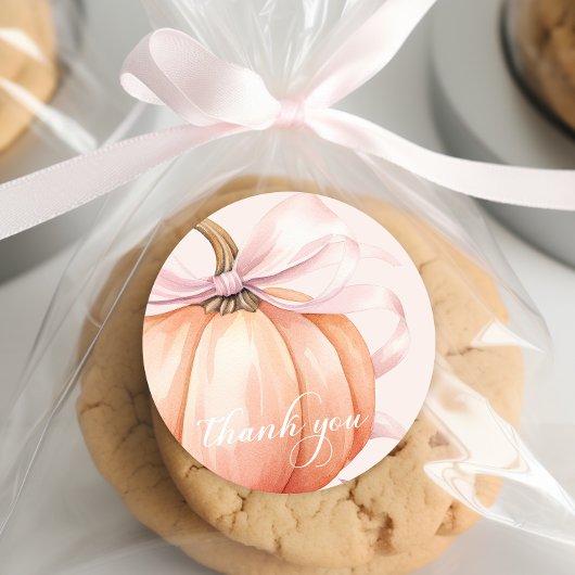 Autocollant Merci Citrouille Ruban Rose Élégant