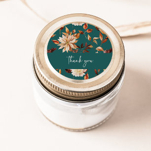 Autocollant Merci Feuilles D'automne Bleu-vert