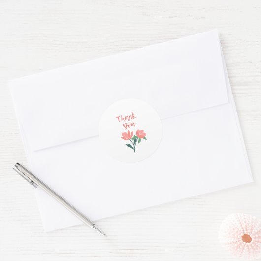 Autocollant Merci Fleur Rose Joli (Enveloppe)
