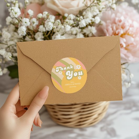 Autocollant Merci Fleurs Rétro Pêche Arc-en-Ciel