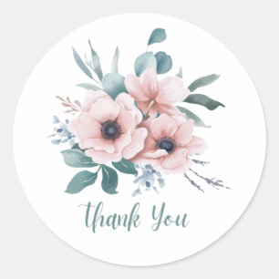 Autocollant Merci Fleurs Roses Aquarelle – Élégant