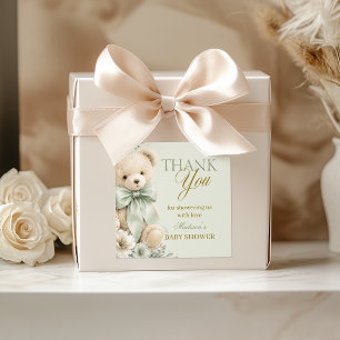 Autocollant Merci Ourson Vert Pâle Floral