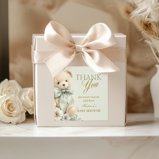 Autocollant Merci Ourson Vert Pâle Floral