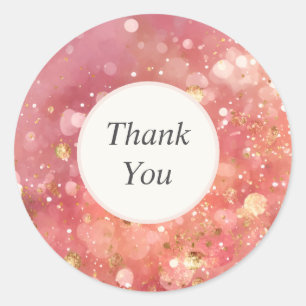 Autocollant Merci Paillettes Rose et Or
