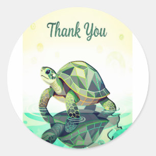 Autocollant « Merci » Tortue Géométrique – Océan M
