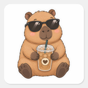 Autocollant Mignon Capybara Amateur de Café Kawaii