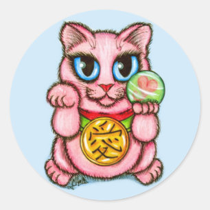 Autocollant mignon d'art de chat de bonne chance
