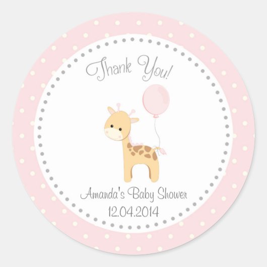 Autocollant mignon de baby shower de girafe (rose) (Devant)