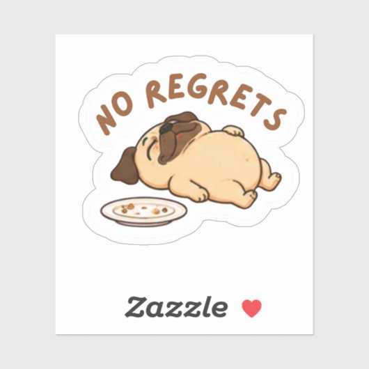 autocollant mignon de carlin drôle "Pas de regrets (Feuille)