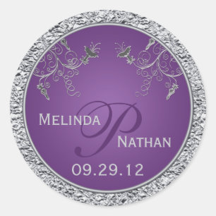 Autocollant monogramme à huile violette et argent