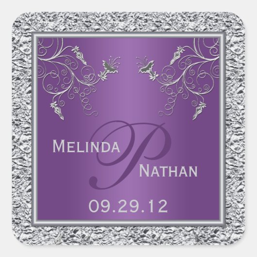 Autocollant monogramme à huile violette et argent (Devant)