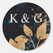 Autocollant Monogramme Aquarelle Or Et Vert (Devant)