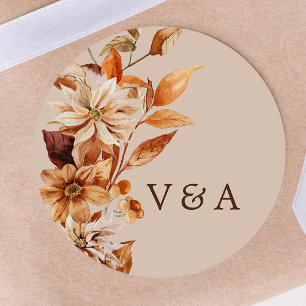 Autocollant Monogrammé aux Feuilles Automnales Rus