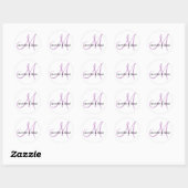 Autocollant Monogramme blanc violet de mariée mari (Feuille)