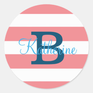 Autocollant monogramme bleu et blush