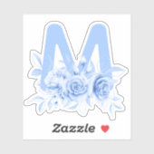 Autocollant monogramme bleu floral (Feuille)