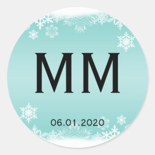 Autocollant Monogramme de flocon de neige bleu cla
