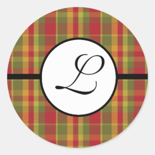 Autocollant monogramme de Noël carreauté rouge ver