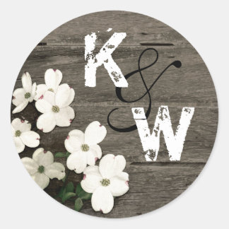 Autocollant Monogramme en bois rustique et fleurs
