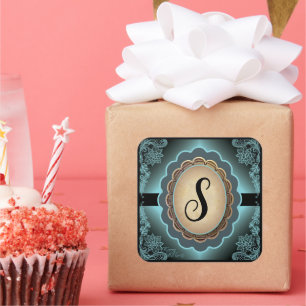 Autocollant Monogramme en dentelle Turquoise antiq