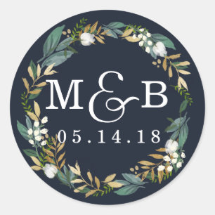 Autocollant monogramme mariage couronne florale ma