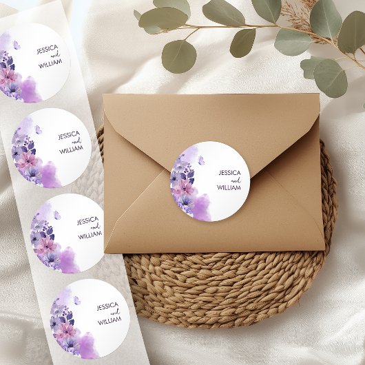 Autocollant Monogramme Mariage Papillon Violet
