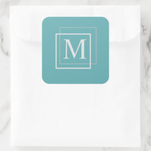 Autocollant Monogramme Moderne Pastel Bleu Et Blan