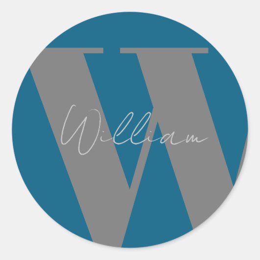 Autocollant Monogramme nom bleu gris élégant (Devant)