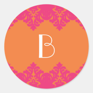 Autocollant monogramme orange et rose chaud