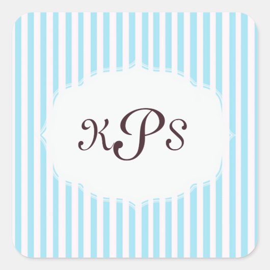Autocollant Monogramme Rayé Bleu Bébé Aquamarine (Devant)