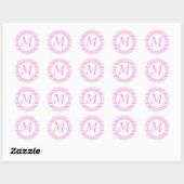 Autocollant monogramme rayé rose (Feuille)