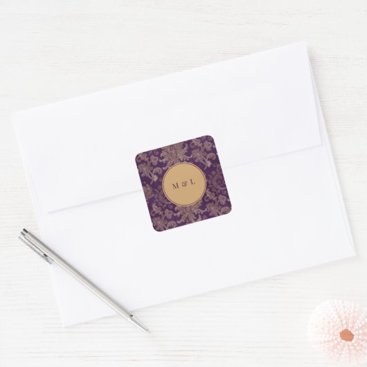 Autocollant monogramme violet de Damas Royal (Enveloppe)