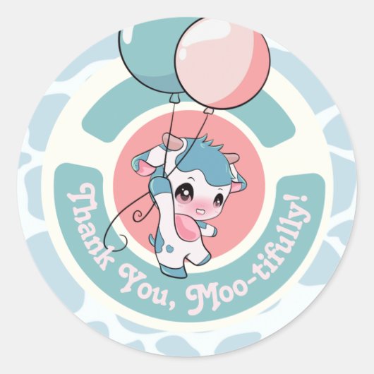 Autocollant Motif Merci bleu vert à vache (Devant)