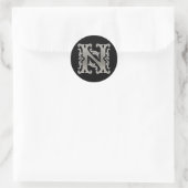 Autocollant N rond initial en argent (Sac)