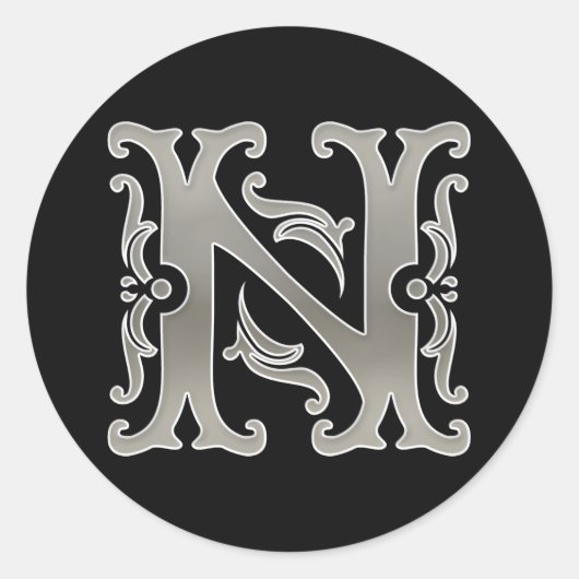 Autocollant N rond initial en argent (Devant)