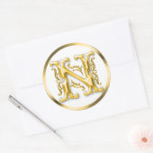 Autocollant N rond initial en or (Enveloppe)