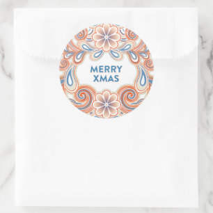 Autocollant Noël Joyeux vintage avec fleurs orange