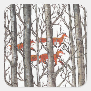 Autocollant noir gris de la forêt de renards rouge