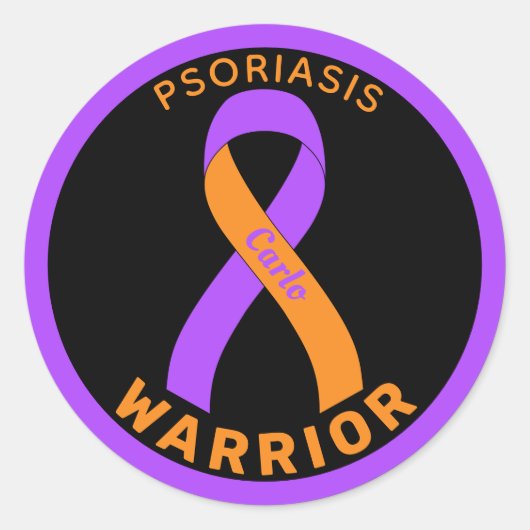 Autocollant noir rond Psoriasis Warrior (Devant)