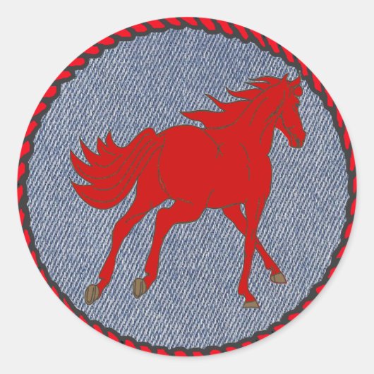 Autocollant occidental Cheval rouge sur Denim Impr (Devant)