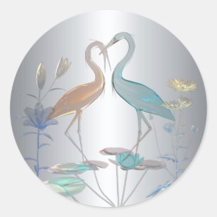 Autocollant Oiseaux Amour Argent